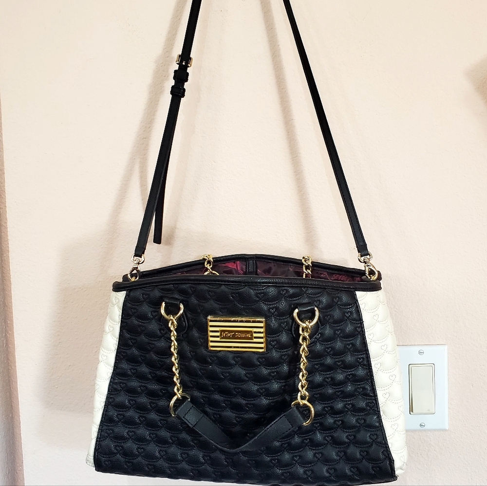 Betsey Johnson | Black and White Leather Handbag with Gold Accents